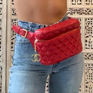 Vintage CHANEL Red Quilted Leather Belt Bag